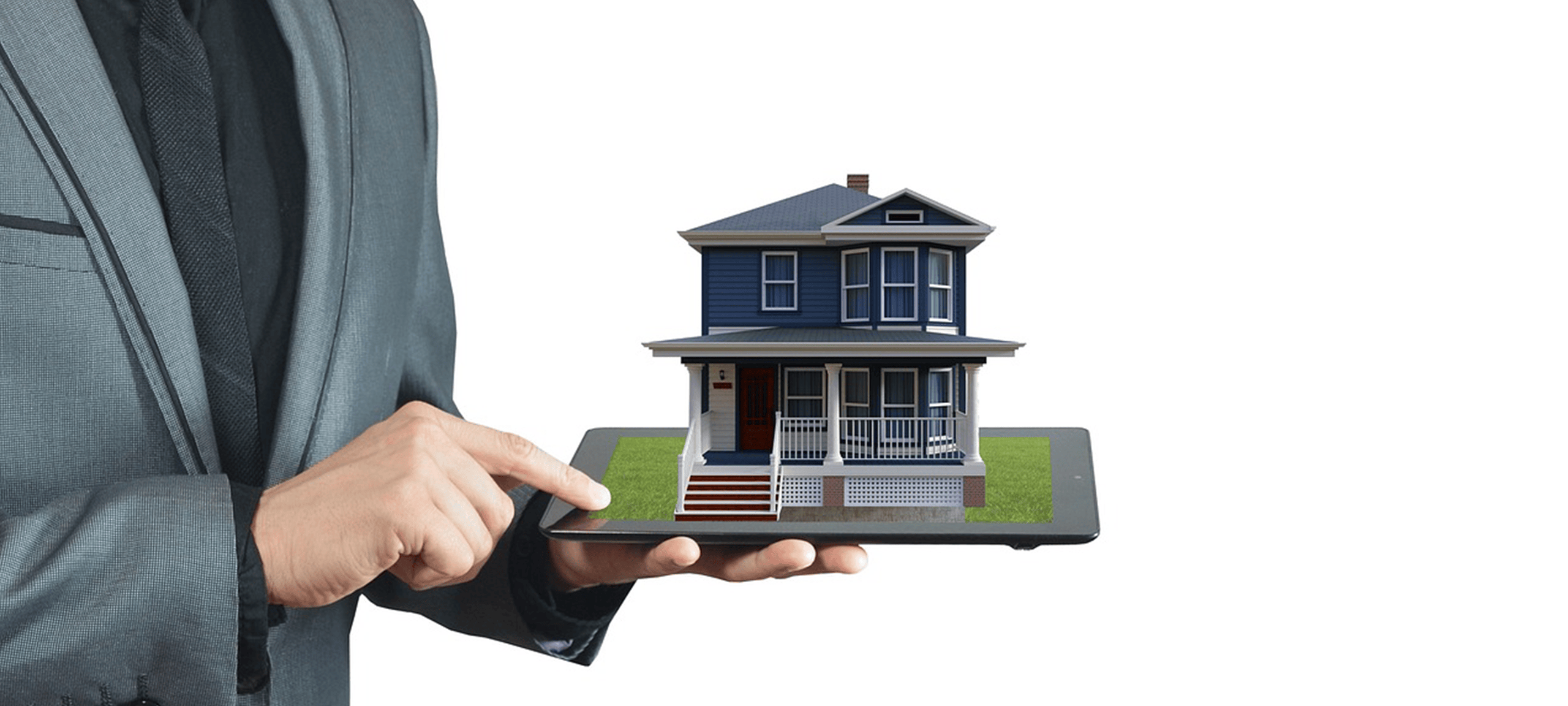 person holding a tablet with a house on it